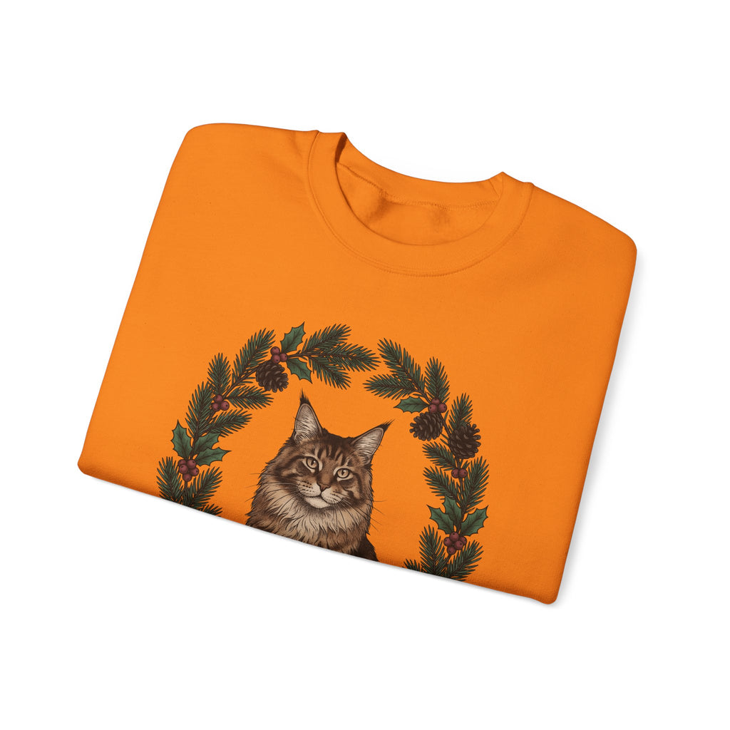 Maine Coon Kitten Sweatshirt Cat Holiday Gift Women Floral Sweatshirt Kitten Sweatshirt Cat Fan Fancy Sweatshirt Christmas Graphic Retro Pine Twigs Sweatshirt