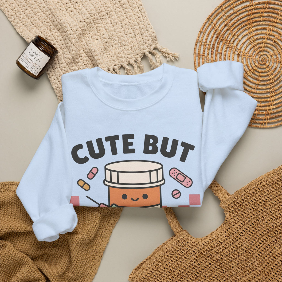 Pill Bottle Syringe Sweatshirt Nurses Medical Gift Women Kawaii Sweatshirt Medication Sweatshirt Nurse Enthusiast Cute Sweatshirt Healthcare Graphic Cartoon