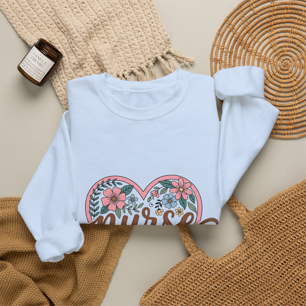 Flower Heart Sweatshirt Nurse Thanks Gift Women Cartoon Sweatshirt Floral Sweatshirt Healthcare Enthusiast Comic Sweatshirt Appreciation Graphic Retro Petals