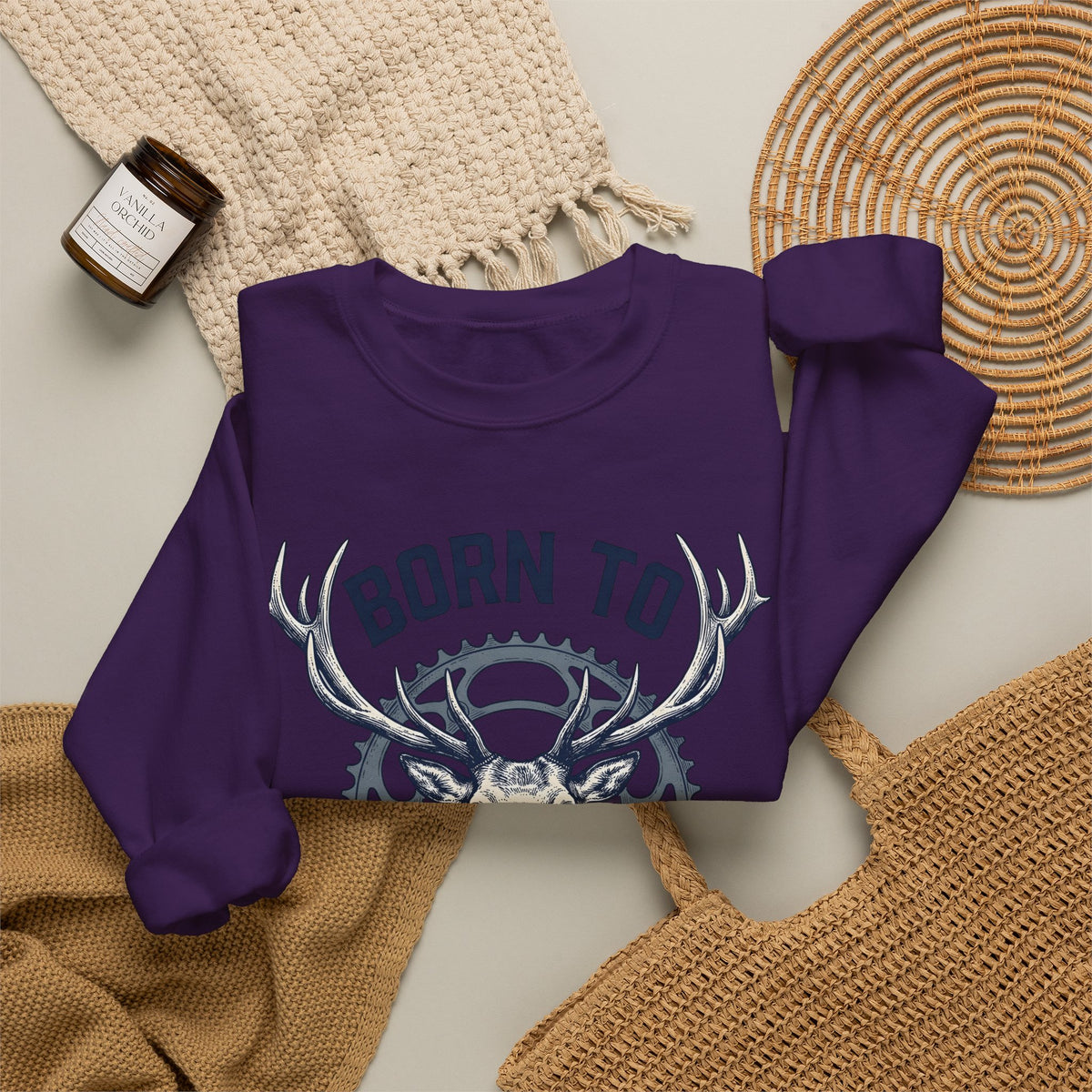 Deer Gear Cycling Nature Gift Vintage Hunting Cyclist Fan Retro Wilderness Hand Drawn Antlers Sweatshirt
