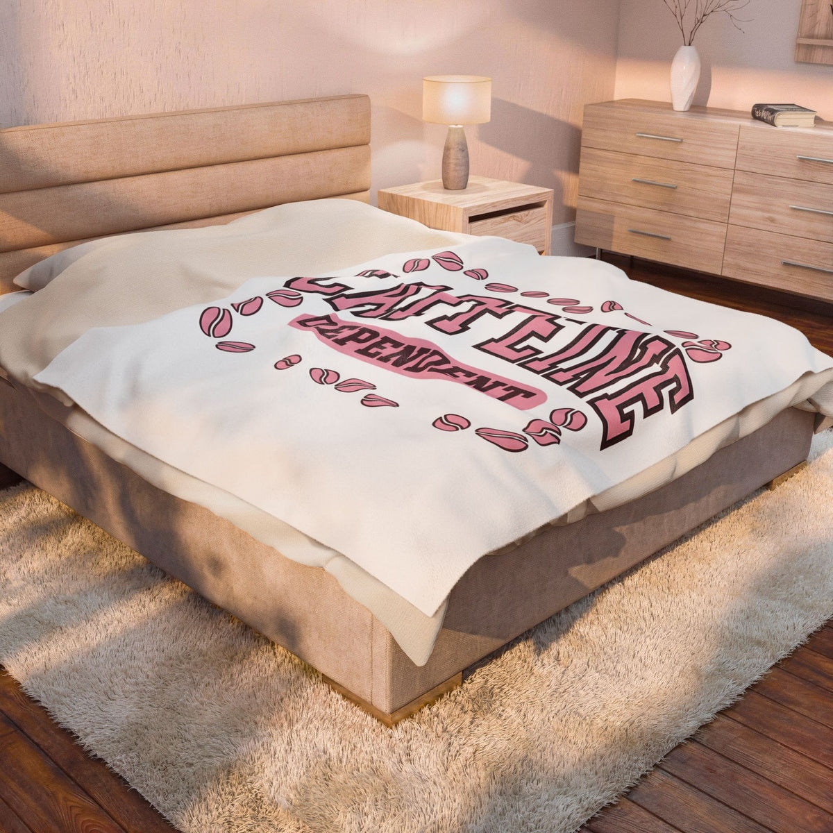 Coffee Beans Blanket Coffee Humor Gift Women Bold Blanket Coffee Blanket Caffeine Fan Coffee Art Blanket Funny Graphic Retro Pink Accent Blanket
