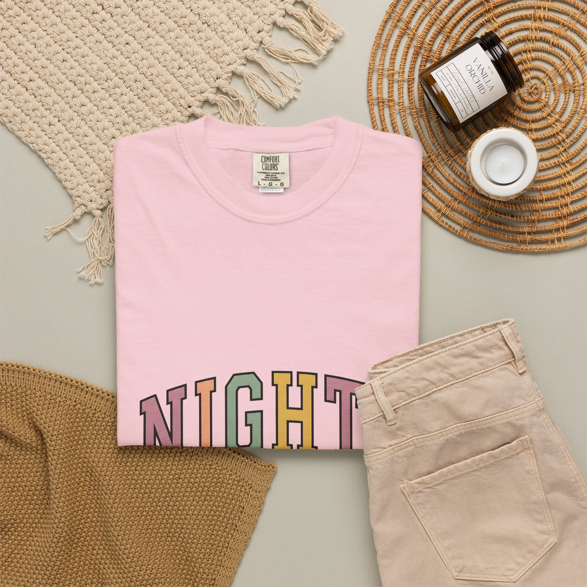 Varsity Lettering Design T-Shirt Nurses Graveyard Shift Gift Women Pale Hues T-Shirt Letterman T-Shirt Nursing Enthusiast Pastel T-Shirt Night