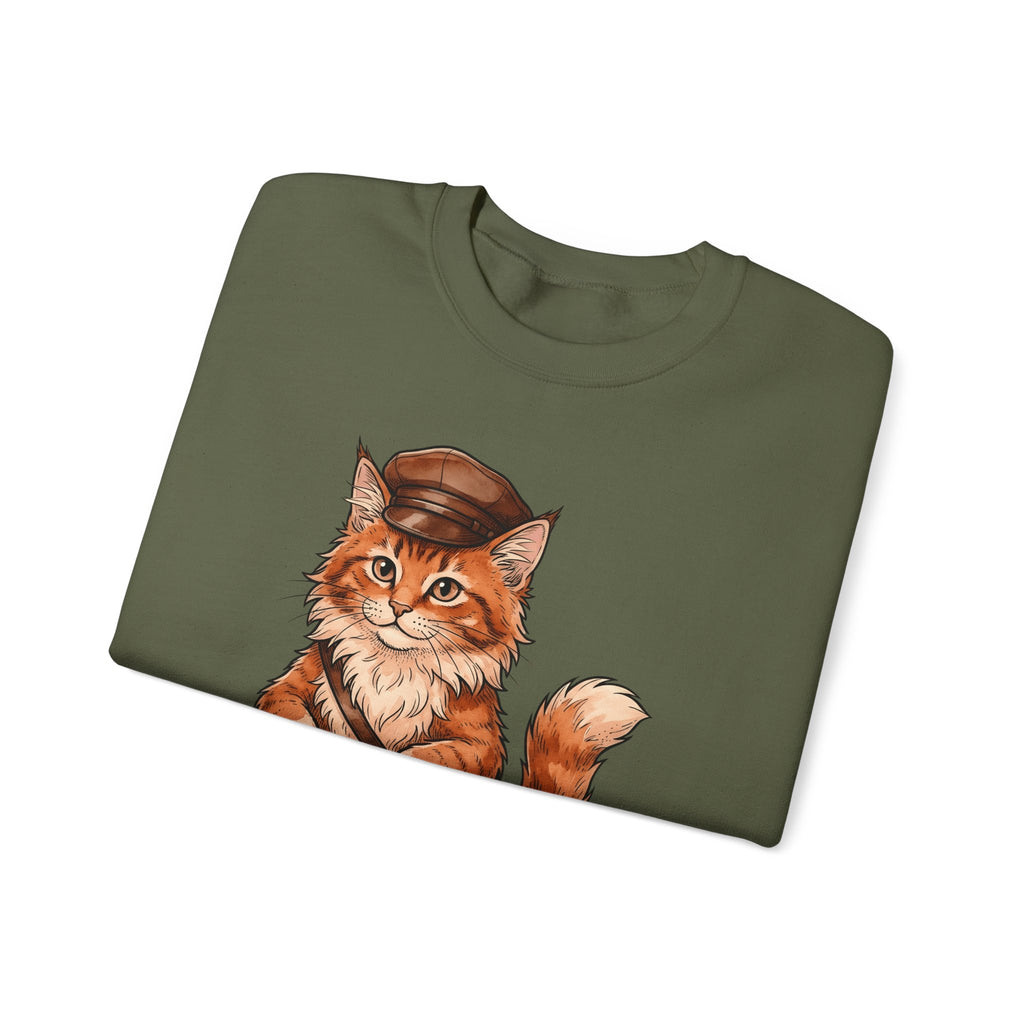 Postal Cat Sweatshirt Cat Pet Gift Women Sketch Sweatshirt Mailcat Sweatshirt Cat Fan Feline Sweatshirt Animal Graphic Retro Letter Sweatshirt