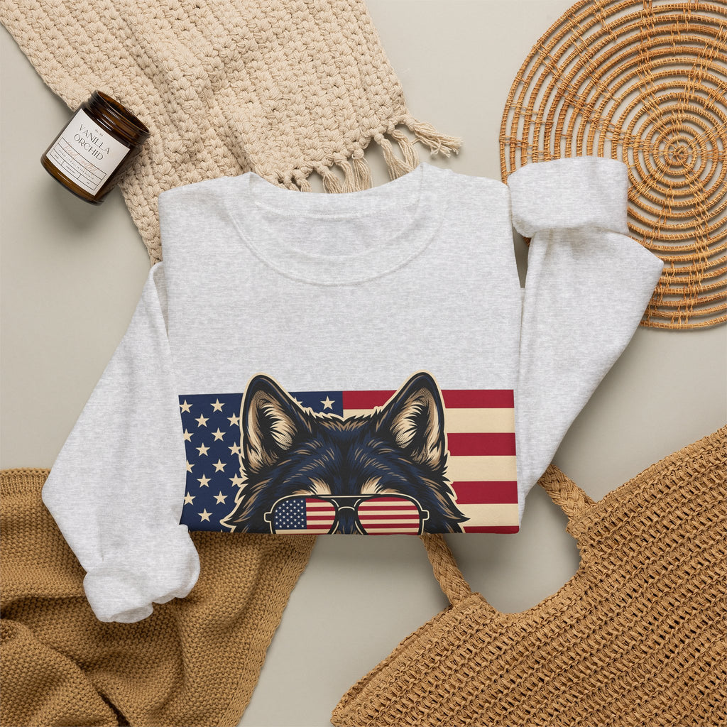Wolf Shades Sweatshirt America Patriotism Gift Women Classic Sweatshirt Sunglasses Sweatshirt American Enthusiast Retro Sweatshirt Nationalistic Graphic