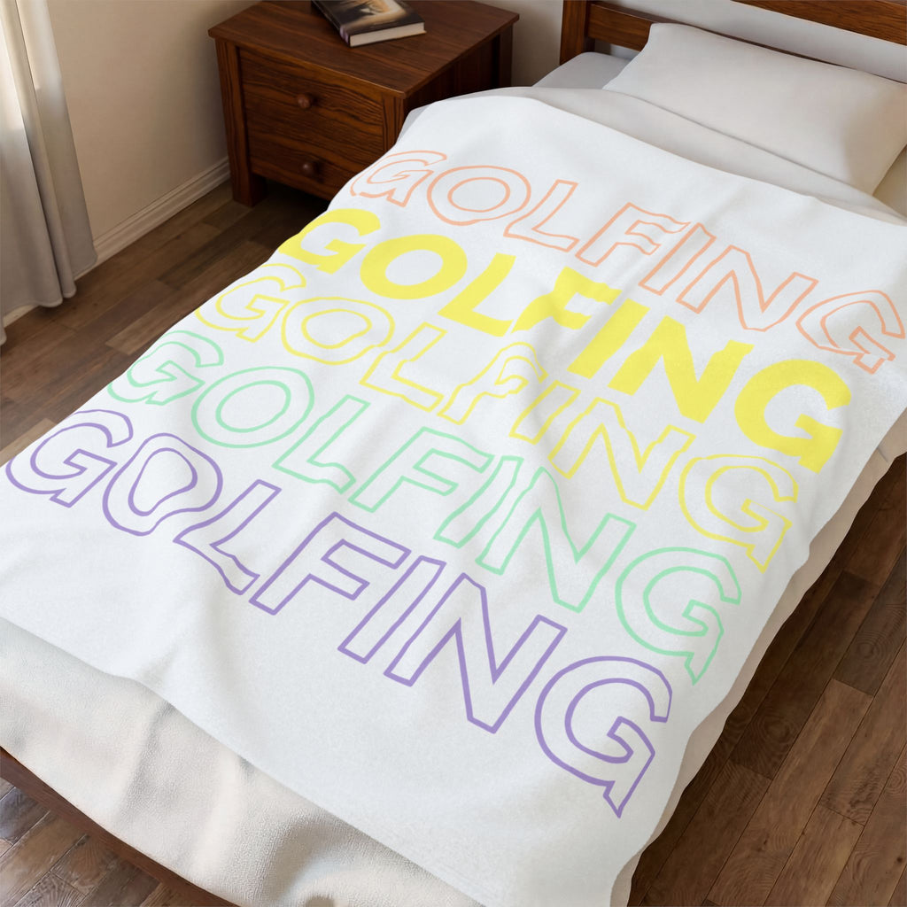 Prominent Typography Motif Blanket Golf Camping Gift Women Pale Tones Blanket Typography Blanket Golfer Fan Minimalist Blanket Outdoor Graphic
