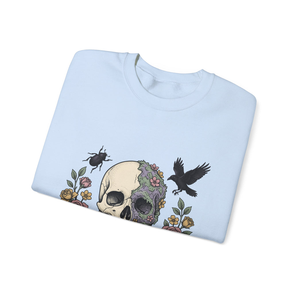 Bone Flower Halloween Occult Gift Neo Traditional Skeleton Horror Fan Tattoo Mystic Hand Drawn Sweatshirt