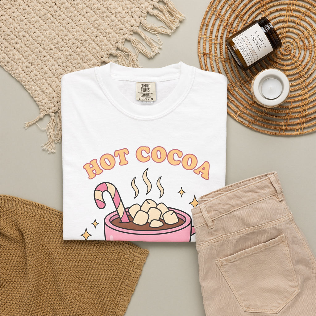 Hot Chocolate Cup Cocoa Winter Gift Line Mug Chocolate Fan Drawing Nostalgic White Marshmallows T-Shirt