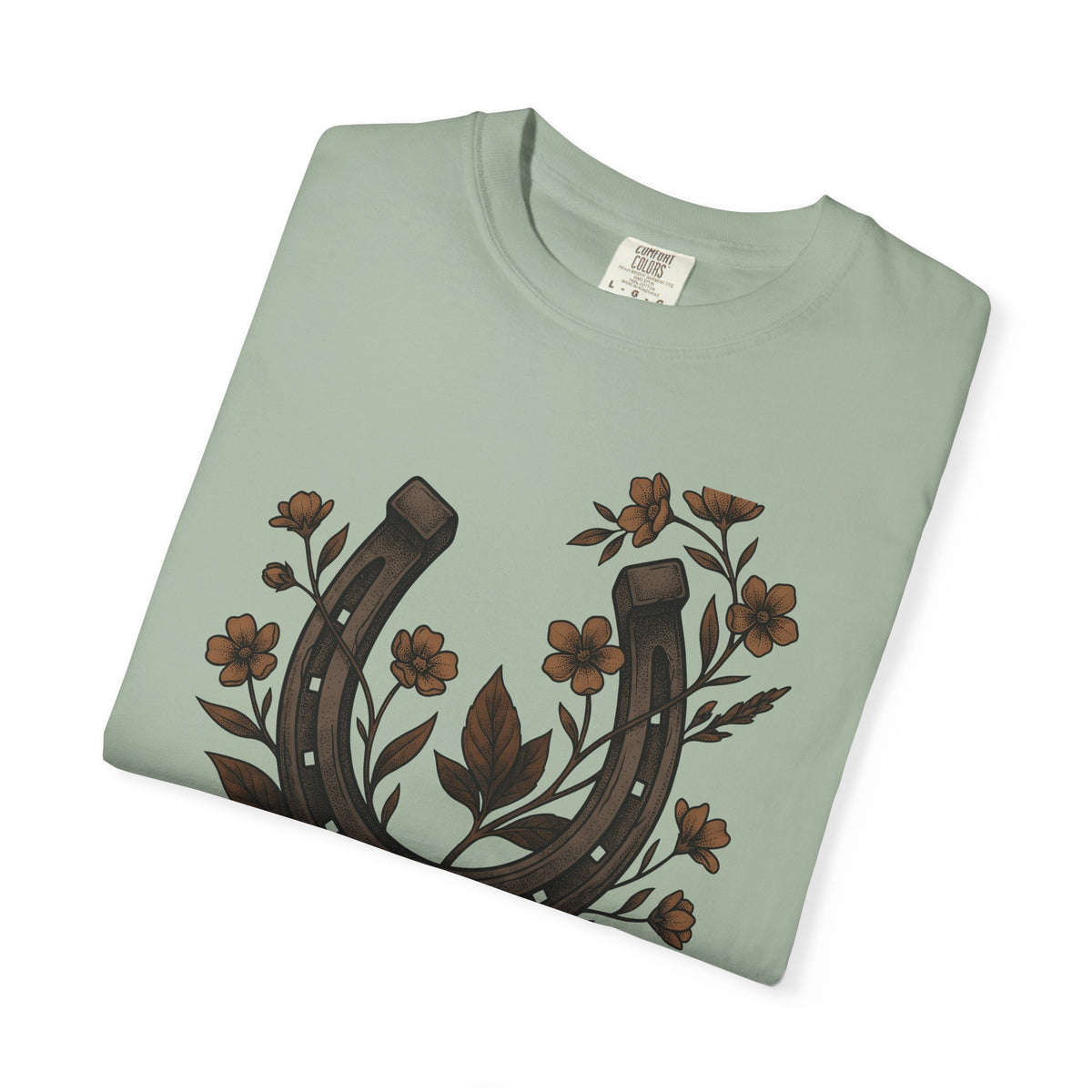 Horseshoe Blossom T-Shirt Cowgirl Bohemian Gift Women Sketch T-Shirt Lucky Clover T-Shirt Cowgirl Fan Hand Drawn T-Shirt Hippie Graphic Prairie
