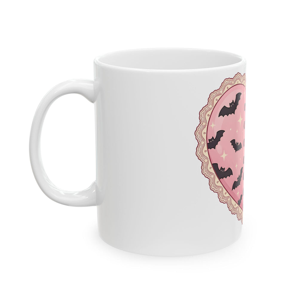 Heart Bat Mug Halloween Gothic Gift Women Kawaii Mug Heartbeat Mug Horror Fan Dark Mug Gothic Graphic Pastel Lace Mug