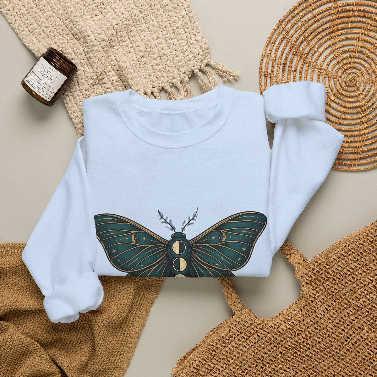 Luna Butterfly Sweatshirt Boho Chic Astrology Gift Women Mystical Sweatshirt Butterfly Sweatshirt Bohemian Enthusiast Magical Sweatshirt Zodiac Graphic Retro