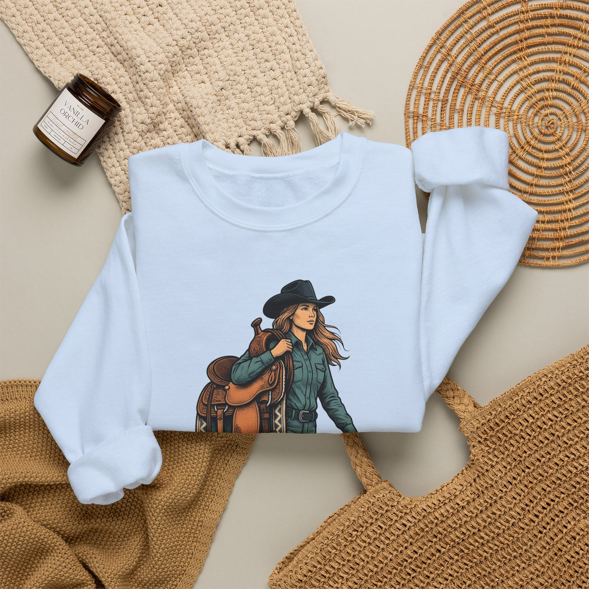 Cowgirl Saddle Cowgirl Western Gift Vintage Saddle Cowboy Fan Retro Rodeo Hand Drawn Cowboy Sweatshirt