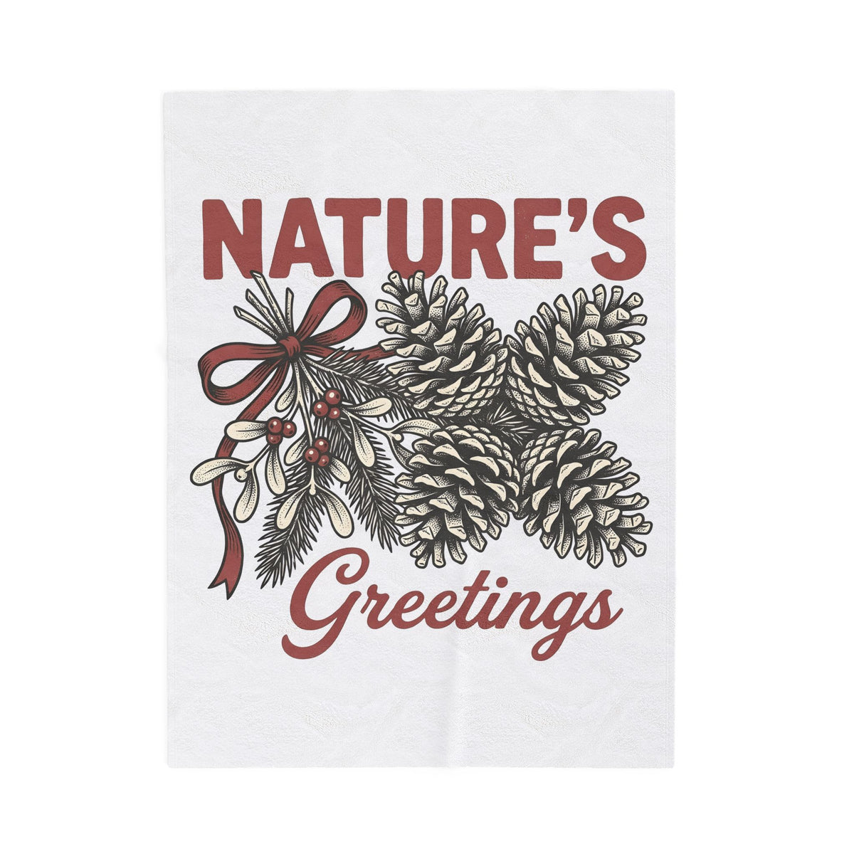 Pinecone Twig Blanket Christmas Outdoors Gift Women Retro Blanket Branch Blanket Xmas Fan Evergreen Graphic Blanket Sketch Ribbon Blanket