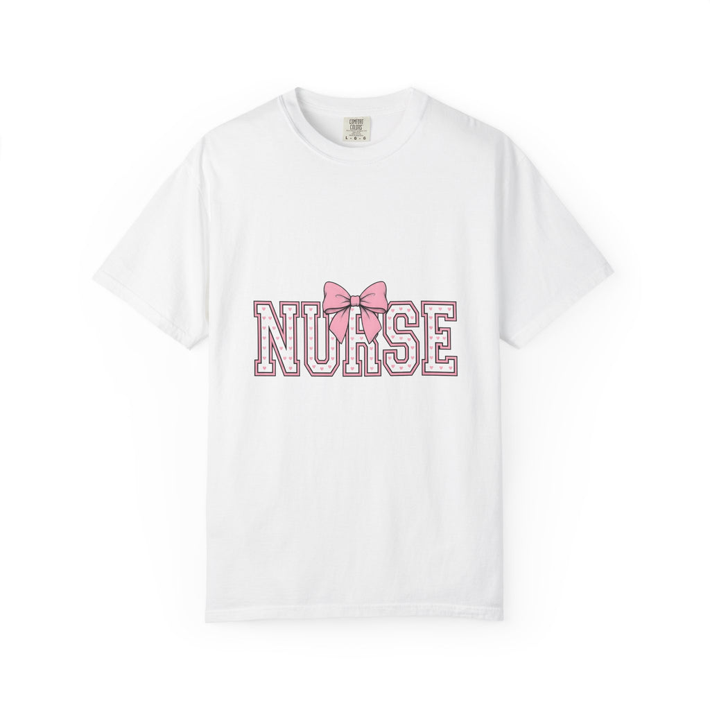 Blush Bow T-Shirt Nurse Thankfulness Gift Women Sweet T-Shirt Bow Tie T-Shirt Rn Fan Cute T-Shirt Gratitude Graphic Classic Heart Shapes T-Shirt