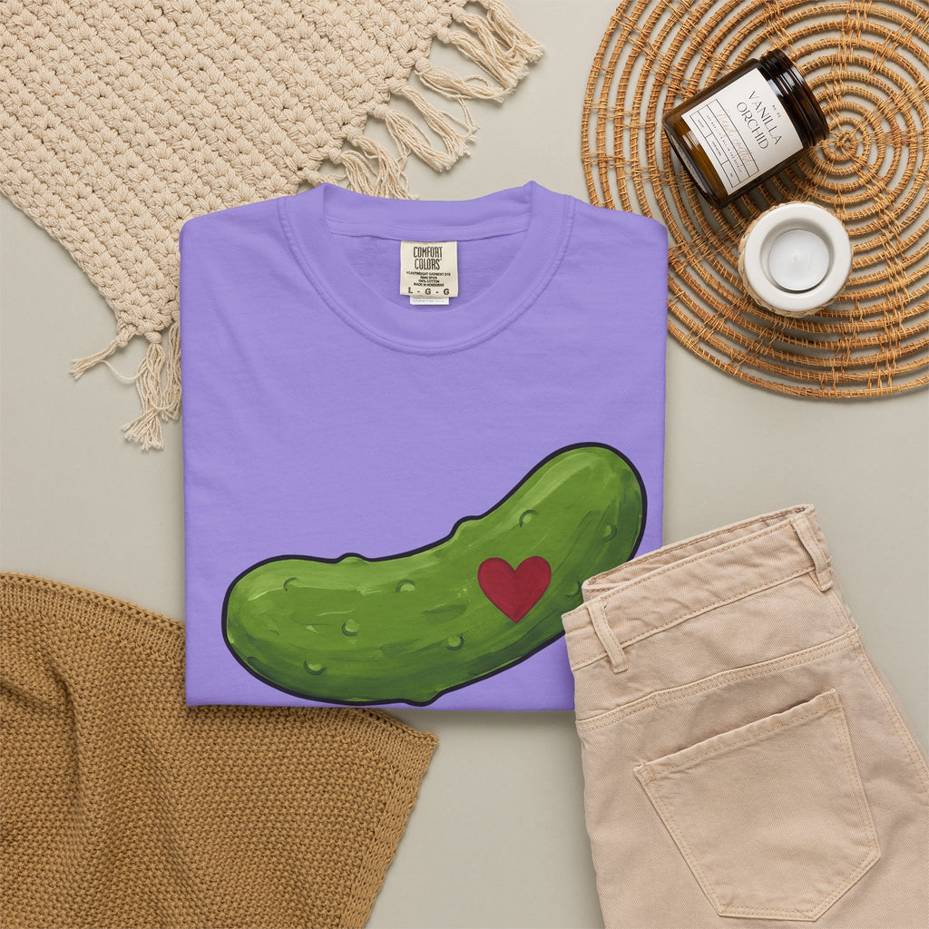 Pickle Illustration T-Shirt Funny Gastronomy Gift Women Doodle T-Shirt Dill T-Shirt Humor Fan Cartoon T-Shirt Food Graphic Outline Heart Shape
