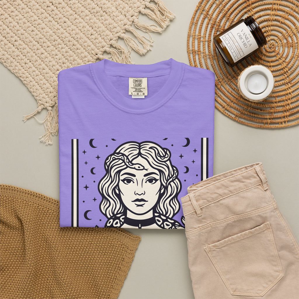 Mystical Female Serpent T-Shirt Boho Chic Spells Gift Women Oracle T-Shirt Snake T-Shirt Bohemian Fan Divination T-Shirt Magic Graphic Retro Lunar