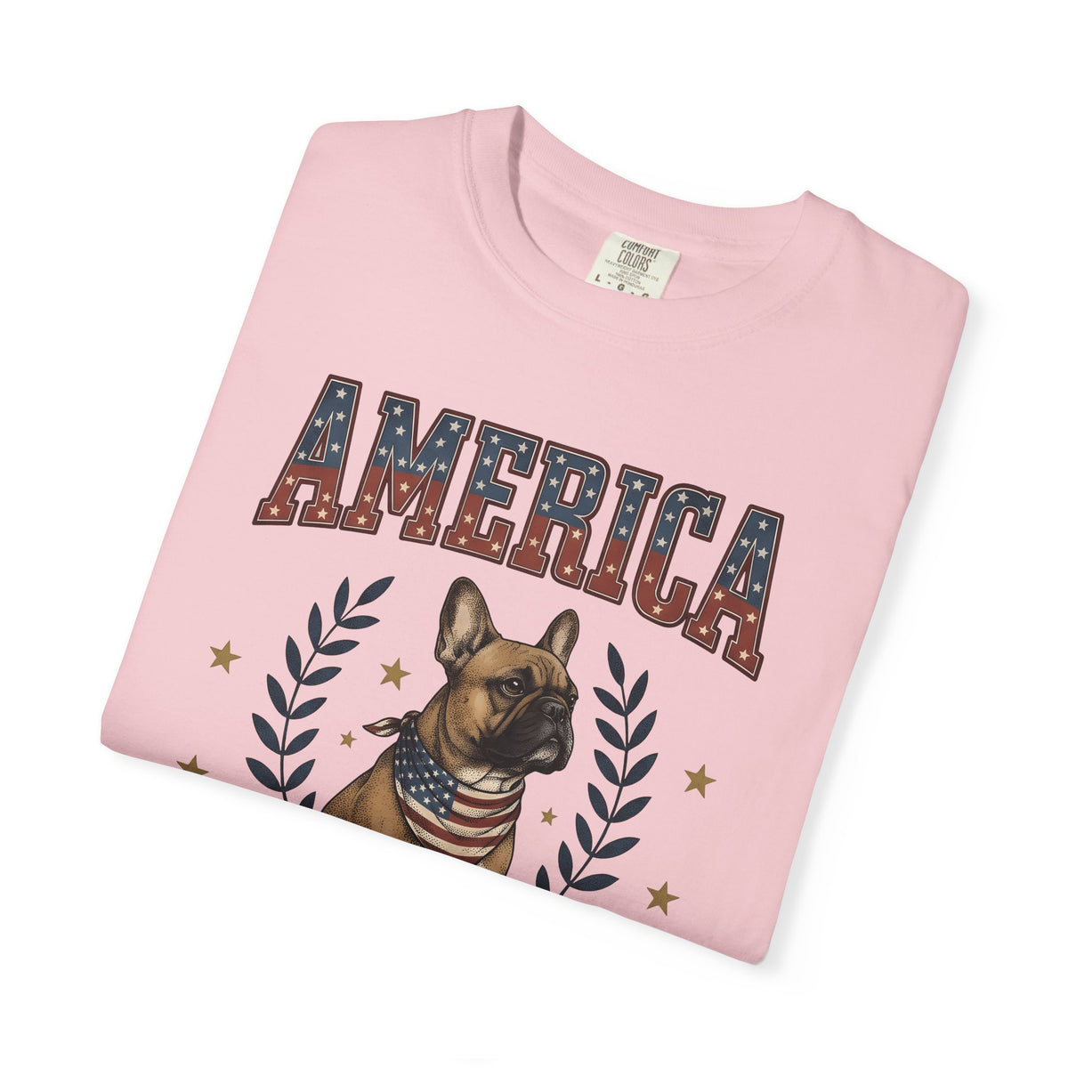 French Bulldog T-Shirt America Patriotic Gift Women Vintage T-Shirt Bouledogue T-Shirt American Fan Retro Illustration Graphic Retro Stars T-Shirt
