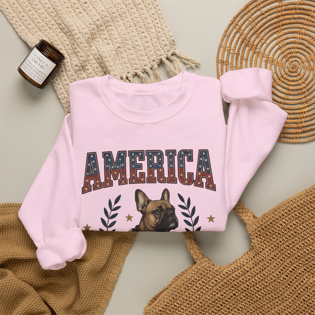 French Bulldog Sweatshirt America Patriotic Gift Women Vintage Sweatshirt Bouledogue Sweatshirt American Fan Retro Illustration Graphic Retro Stars Sweatshirt