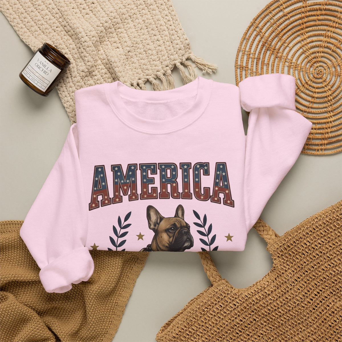 French Bulldog Sweatshirt America Patriotic Gift Women Vintage Sweatshirt Bouledogue Sweatshirt American Fan Retro Illustration Graphic Retro Stars Sweatshirt