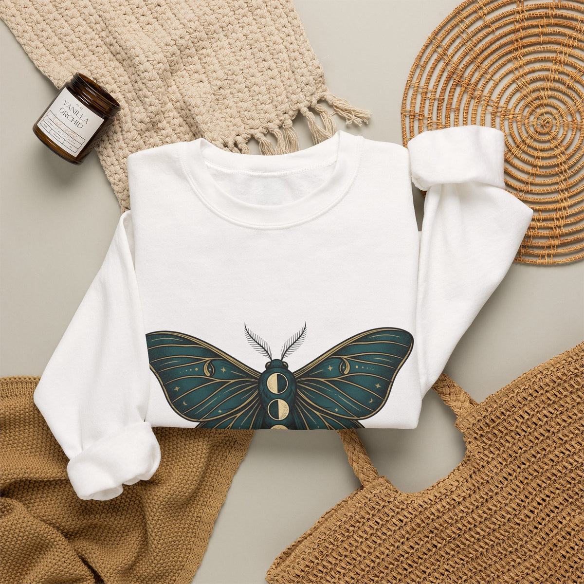 Luna Butterfly Sweatshirt Boho Chic Astrology Gift Women Mystical Sweatshirt Butterfly Sweatshirt Bohemian Enthusiast Magical Sweatshirt Zodiac Graphic Retro