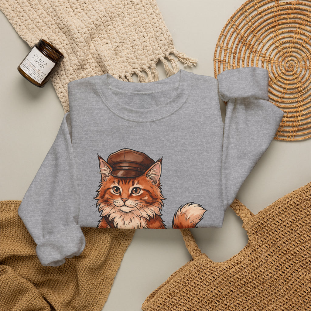 Postal Cat Sweatshirt Cat Pet Gift Women Sketch Sweatshirt Mailcat Sweatshirt Cat Fan Feline Sweatshirt Animal Graphic Retro Letter Sweatshirt
