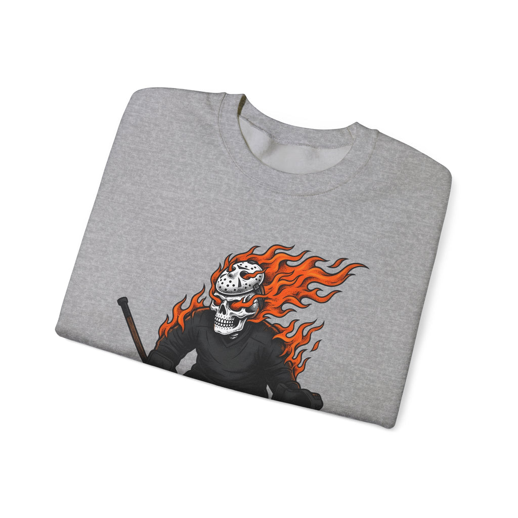 Burning Hockey Goalie Sweatshirt Hockey Skeleton Gift Women Neo Traditional Sweatshirt Goalie Sweatshirt Hockey Fan Hockey Player Sweatshirt Bone Graphic Old