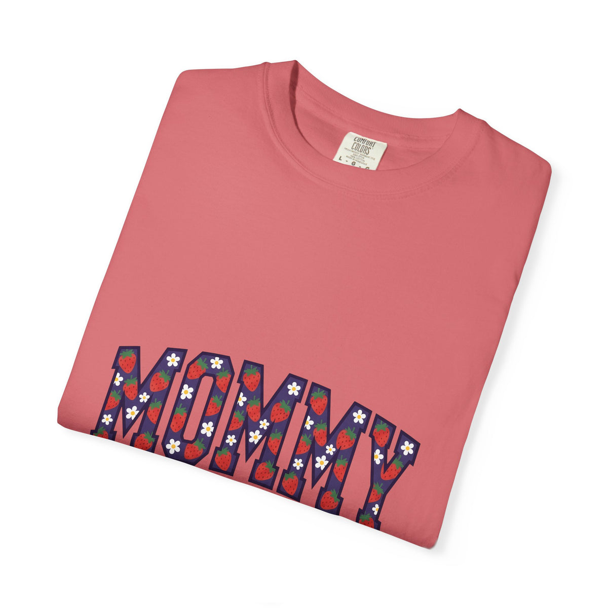 Strawberry Floral Text T-Shirt Moms Family Gift Women Playful T-Shirt Floral Text T-Shirt Motherhood Fan Whimsical T-Shirt Clan Graphic Retro Daisy