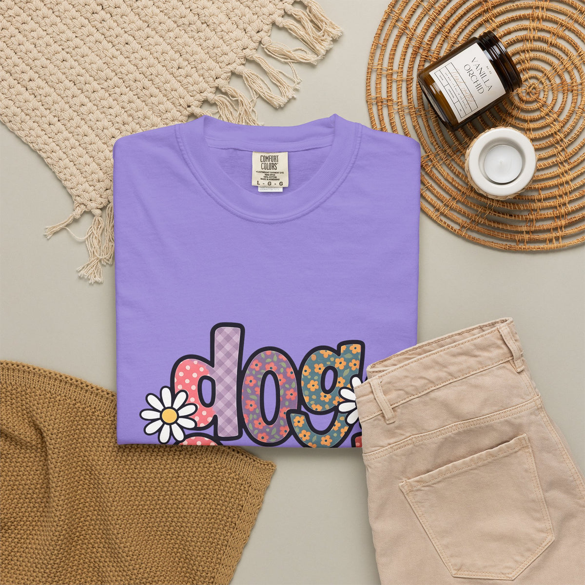 Floral Lettering Print T-Shirt Dog Niece Gift Women Sketch T-Shirt Typography T-Shirt Dog Fan Hand Drawn T-Shirt Niece Graphic Cartoon Chamomile