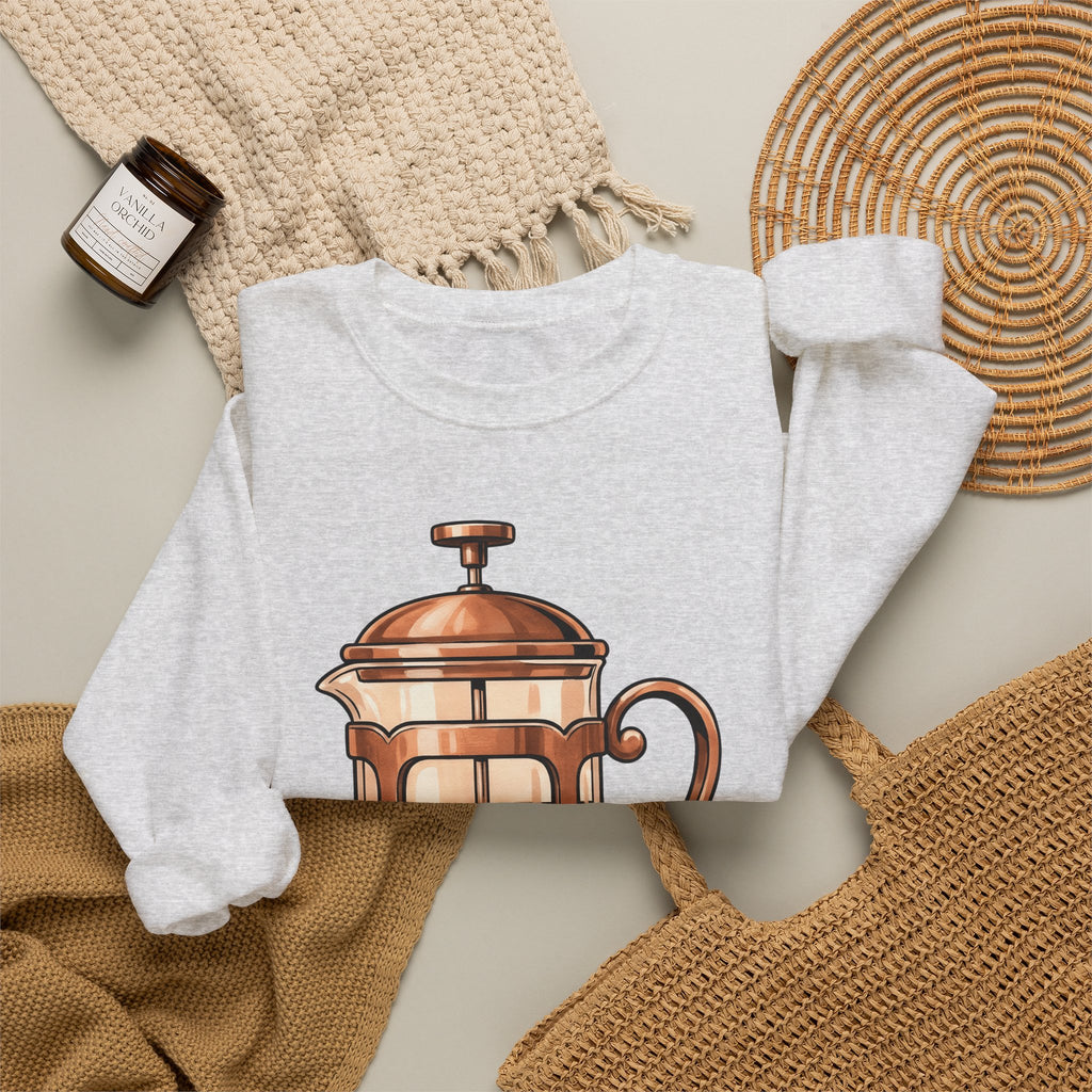 French Press Sweatshirt Coffee Bakeware Gift Women Line Art Sweatshirt Cafetiere Sweatshirt Coffee Fan Baking Graphic Sweatshirt Watercolor Coffee Sweatshirt