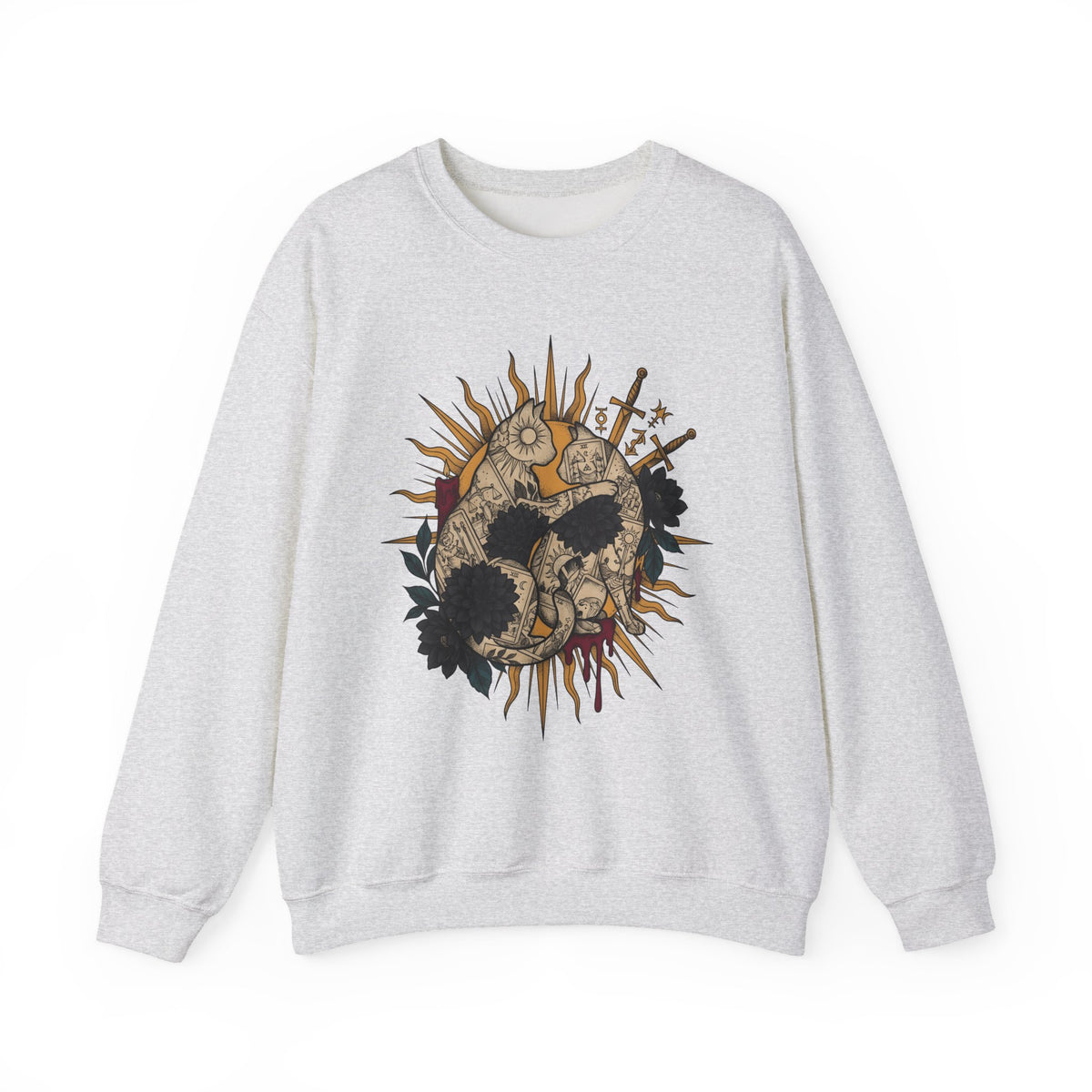 Oracle Cat Sweatshirt Cat Magic Gift Women Ink Sweatshirt Kitty Cat Sweatshirt Feline Fan Tattoo Sweatshirt Mystical Graphic Classic Dark Blossoms Sweatshirt