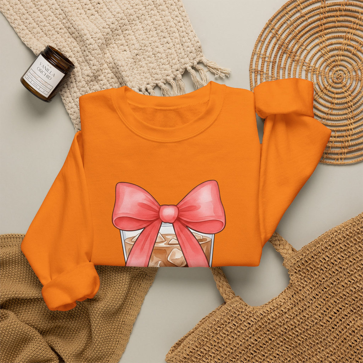 Iced Coffee Sweatshirt Coffee Mom Gift Women Watercolor Sweatshirt Cold Brew Sweatshirt Coffee Fan Watercolour Sweatshirt Mother Graphic Hand Drawn Pink Bow