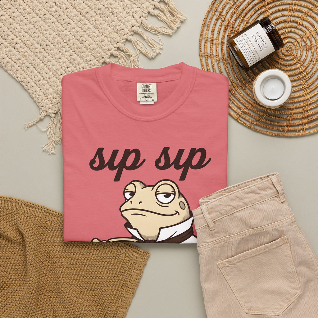 Frog Tea T-Shirt Funny Animal Gift Women Cartoon T-Shirt Tea T-Shirt Humor Fan Comic T-Shirt Creature Graphic Vintage Suit T-Shirt