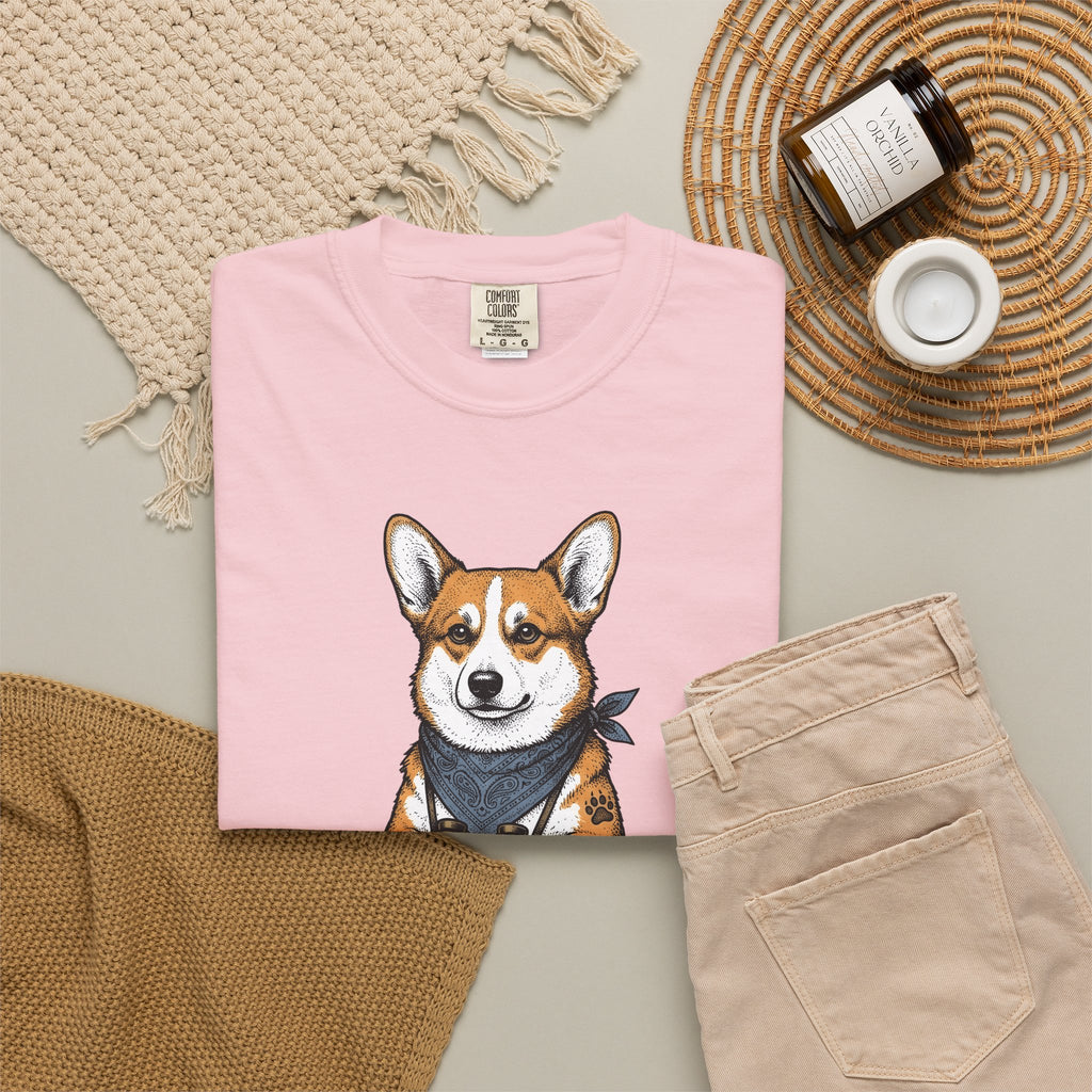Corgi Puppy T-Shirt Dog Pets Gift Women Sketch T-Shirt Puppy T-Shirt Dog Fan Pup Drawing Pet Graphic Retro Spyglass T-Shirt