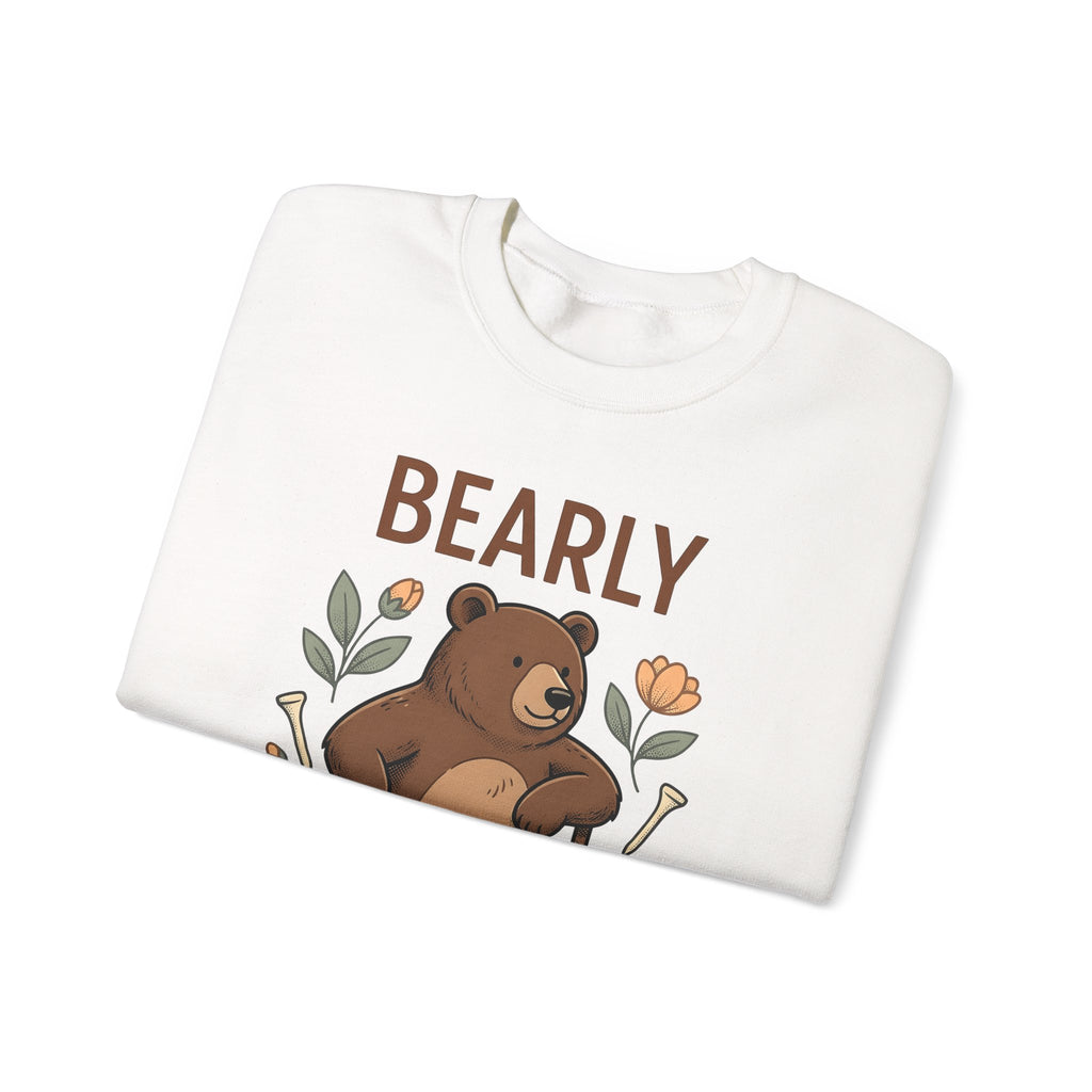 Bear Golf Sweatshirt Golf Wildlife Gift Women Comic Sweatshirt Teddy Sweatshirt Golfer Fan Cartoon Sweatshirt Animal Graphic Retro Floral Sweatshirt