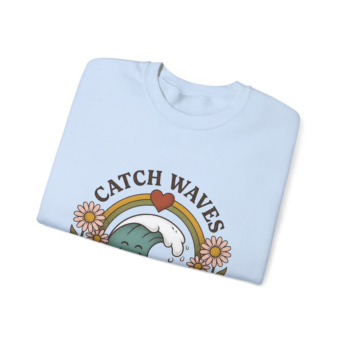 Happy Wave Sweatshirt Sports Beach Gift Women Vintage Sweatshirt Wave Sweatshirt Athlete Fan Surf Graphic Sweatshirt Hand Drawn Wildflowers Sweatshirt