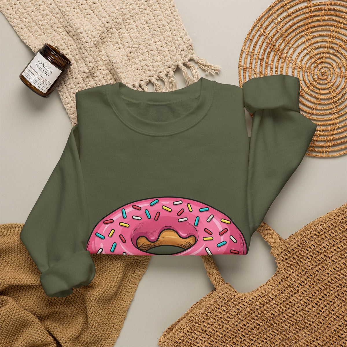 Donut Image Sweatshirt Desserts Cuisine Gift Women Comic Sweatshirt Doughnut Sweatshirt Pastry Fan Cartoon Sweatshirt Food Graphic Modern Nonpareils Sweatshirt