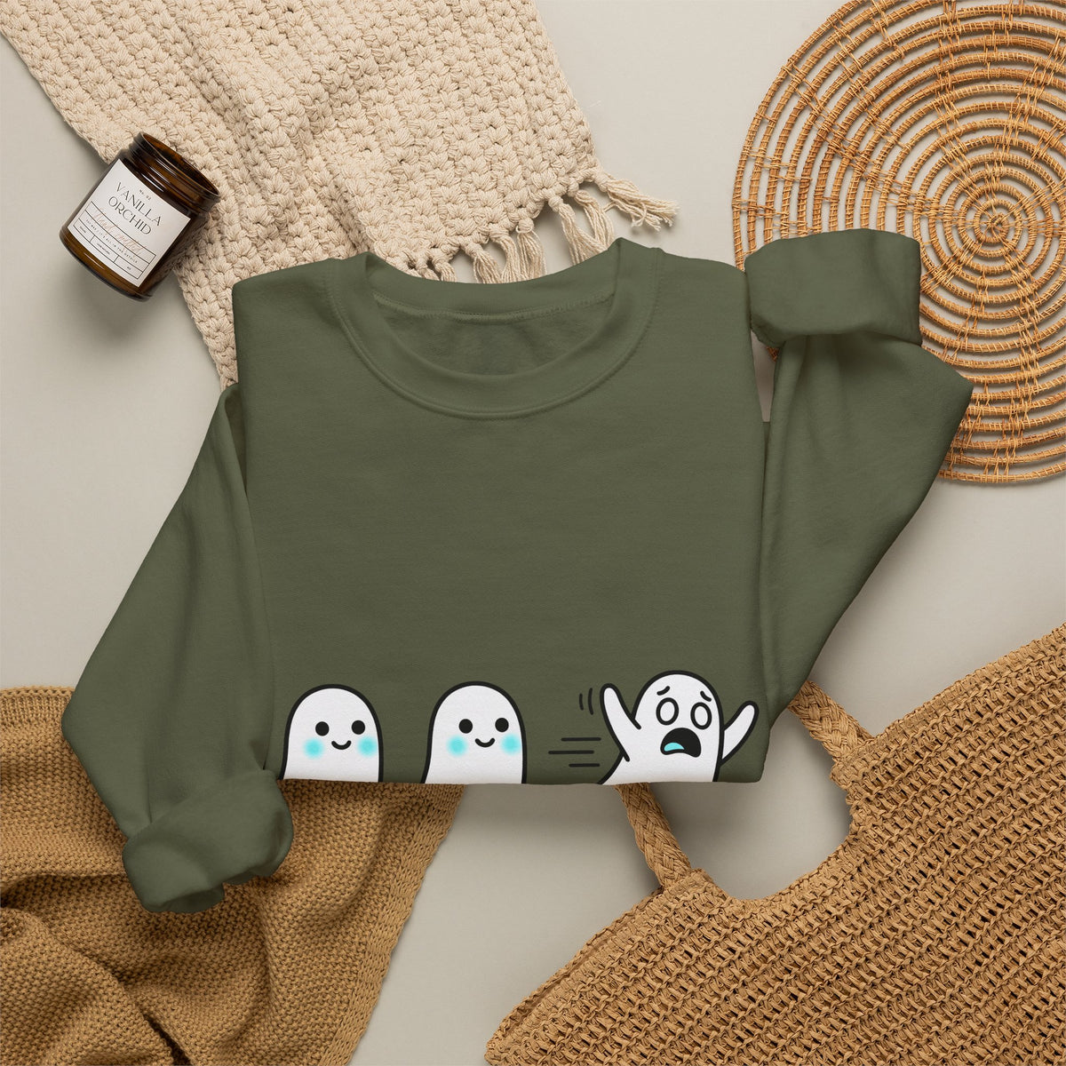 Sweet Ghost Pack Sweatshirt Funny Halloween Party Gift Women Chibi Sweatshirt Ghostly Spirits Sweatshirt Humor Fan Cartoon Sweatshirt Spooky Graphic Halloween