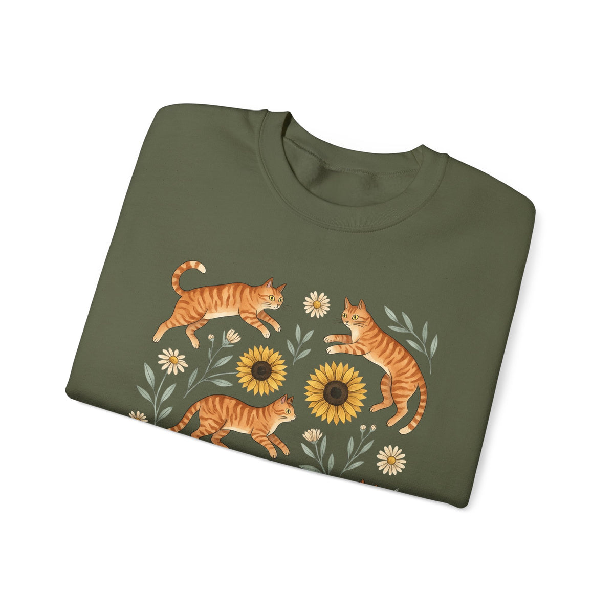Ginger Cats Sweatshirt Cat Flower Gift Women Cartoon Sweatshirt Orange Cat Sweatshirt Cat Fan Feline Graphic Illustration Comic Sweatshirt Sketch Sunflower