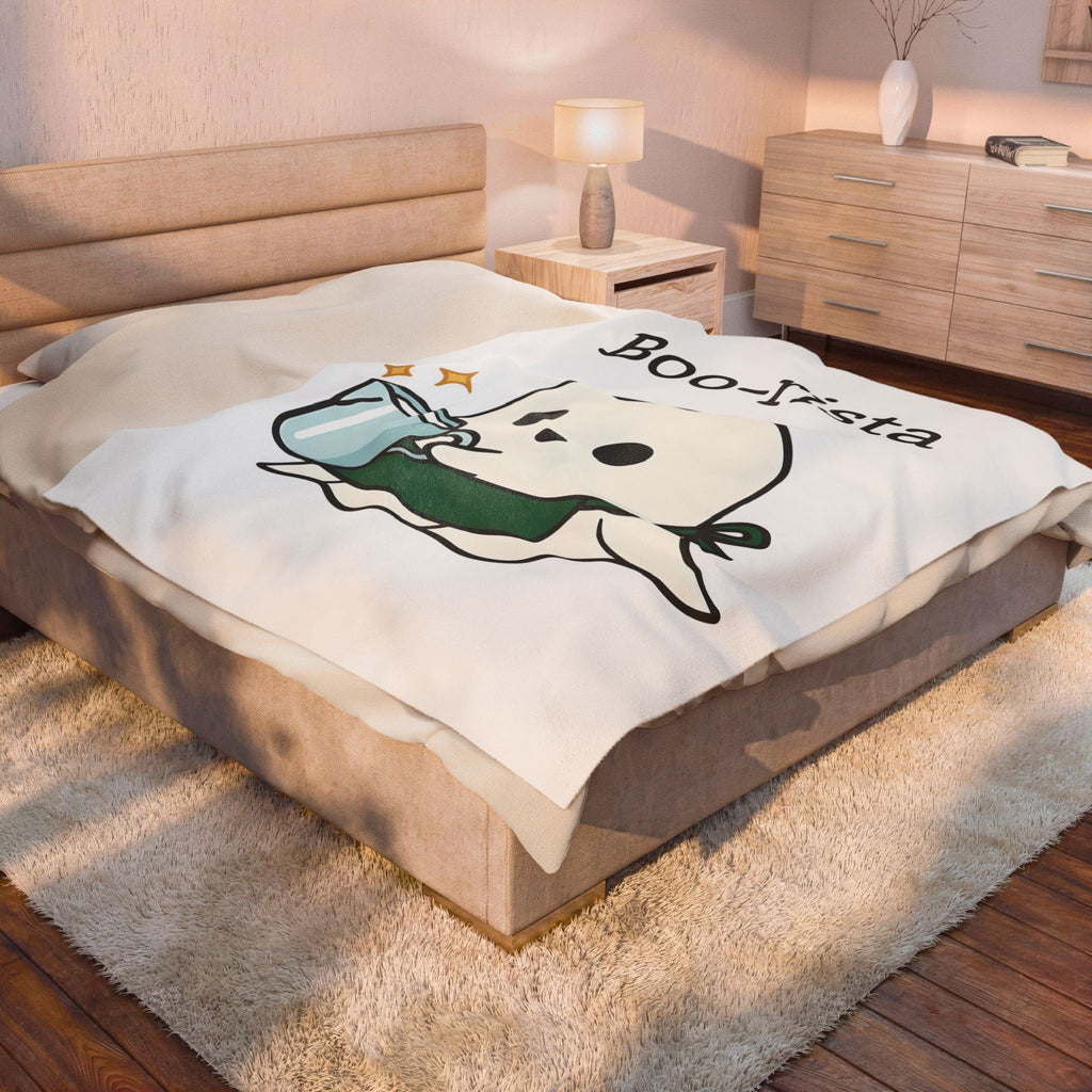 Ghost Barista Blanket Coffee Halloween Gift Women Cute Blanket Specter Blanket Coffee Fan Kawaii Blanket Spooky Graphic Cartoon Coffee Blanket Blanket