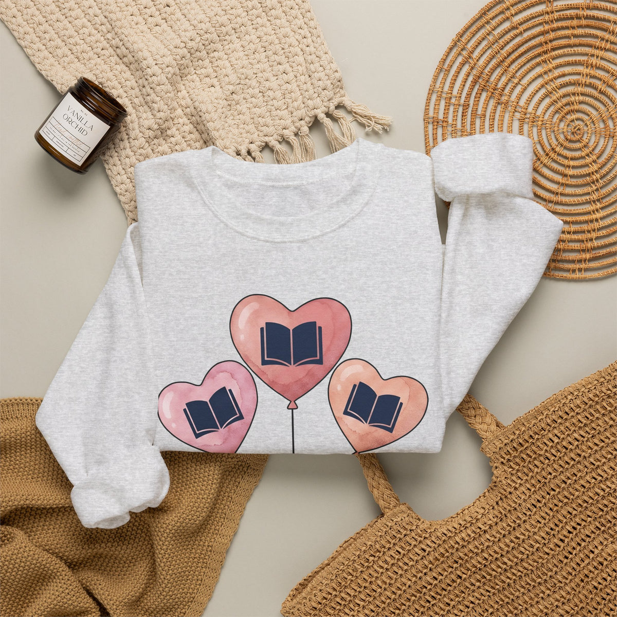 Love Balloon Sweatshirt Cute Books Gift Women Paint Sweatshirt Balloon Sweatshirt Adorable Fan Artistic Sweatshirt Literary Graphic Sketch Novel Sweatshirt