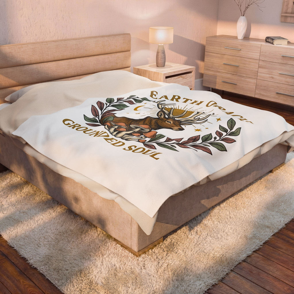 Stag Sunrise Blanket Boho Chic Outdoors Gift Women Tribal Blanket Deer Blanket Bohemian Fan Primitive Blanket Wilderness Graphic Retro Toadstools