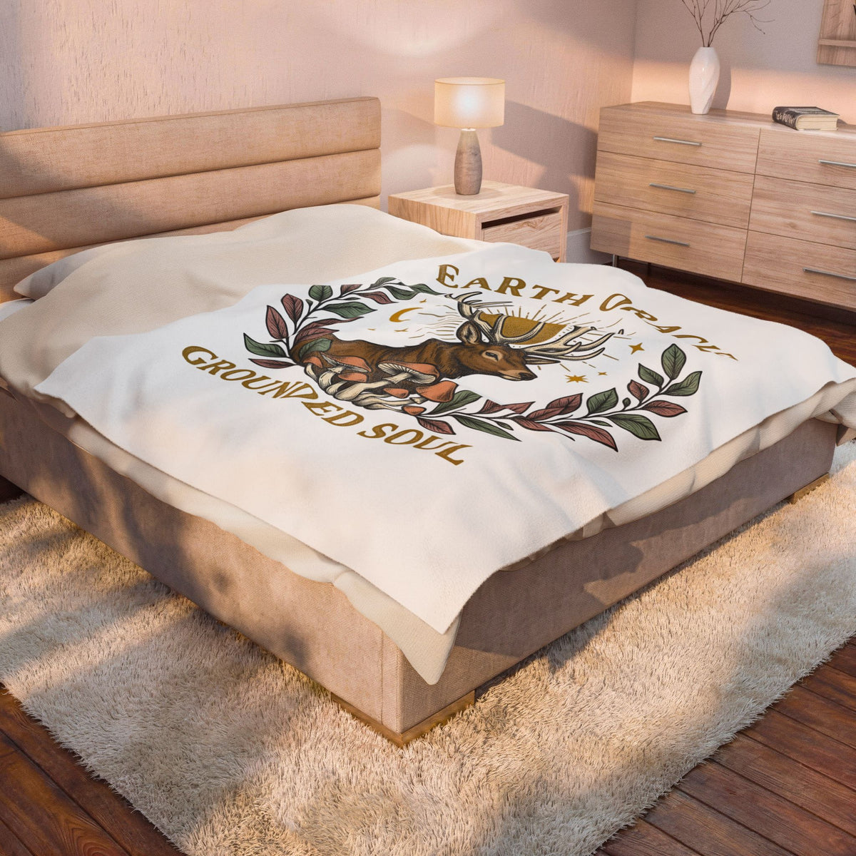 Stag Sunrise Blanket Boho Chic Outdoors Gift Women Tribal Blanket Deer Blanket Bohemian Fan Primitive Blanket Wilderness Graphic Retro Toadstools