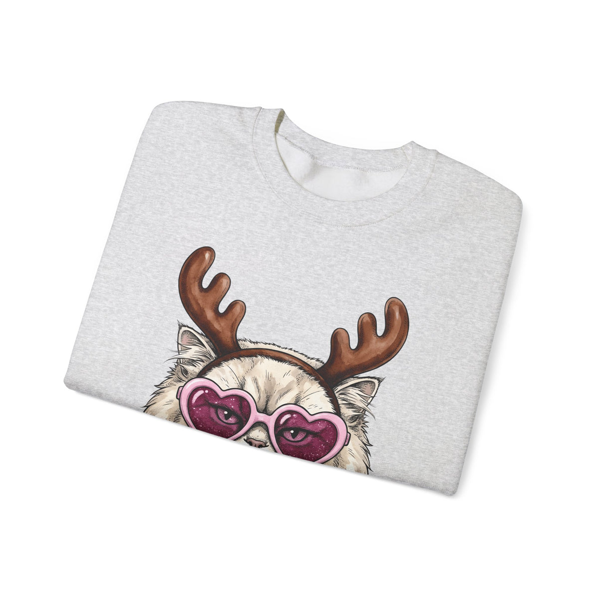 Cat Reindeer Sweatshirt Christmas Cat Gift Women Hand Drawn Sweatshirt Reindeer Sweatshirt Xmas Fan Illustrated Graphic Kitten Design Vintage Heart
