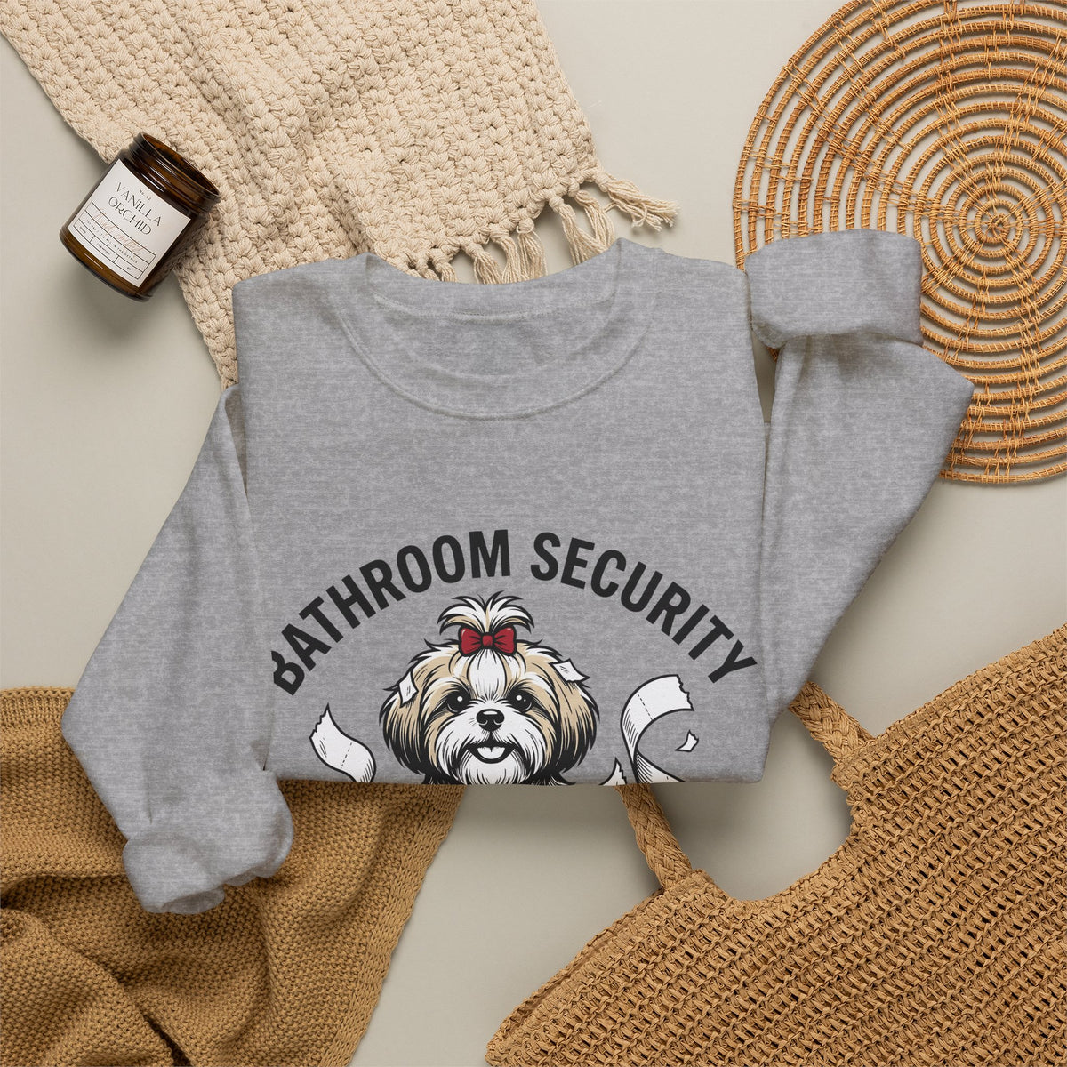 Shih Tzu Puppy Sweatshirt Dog Joke Gift Women Comic Sweatshirt Puppy Sweatshirt Dog Fan Cartoon Sweatshirt Humor Graphic Sketch Bathroom Paper Sweatshirt