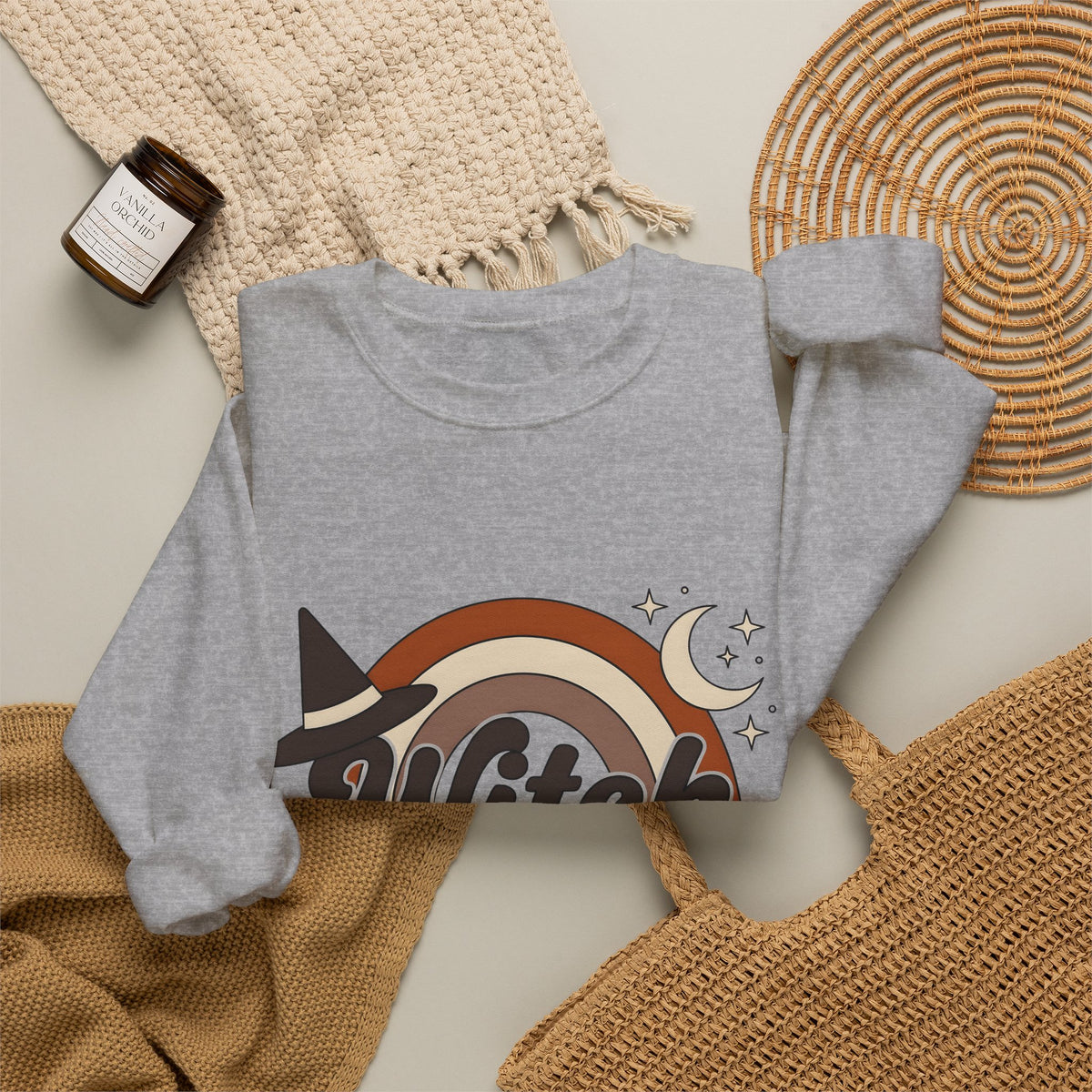Witch Hat Rainbow Sweatshirt Halloween Supernatural Gift Women Hippie Sweatshirt Witchy Hat Sweatshirt Horror Fan Boho Sweatshirt Occult Graphic Classic