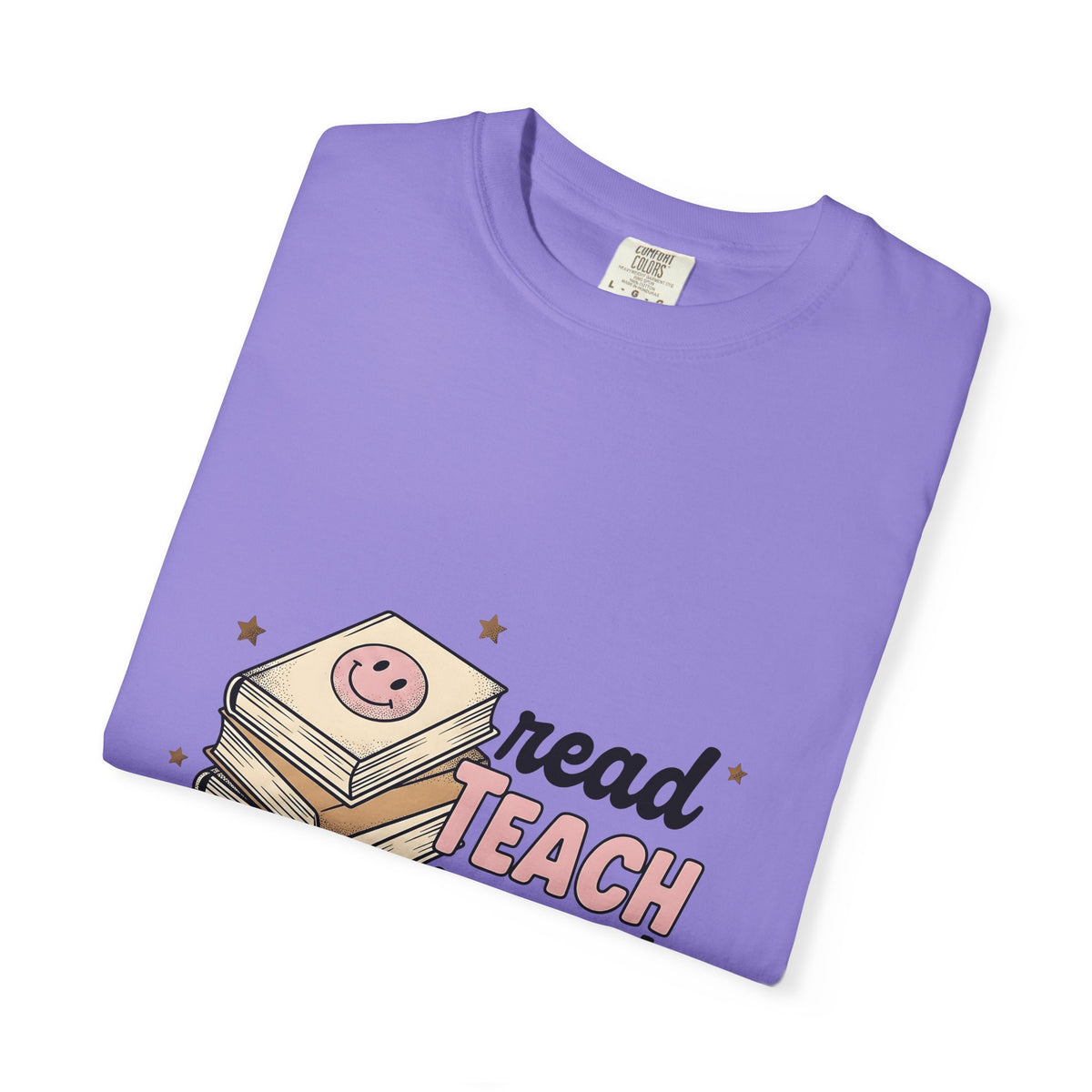 Stacked Books Teachers Reading Gift Cartoon Book Pile Educator Enthusiast Comic Literacy Retro T-Shirt