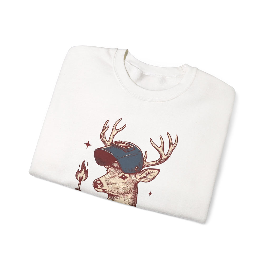 Horned Deer Welding Face Shield Sweatshirt Funny Nature Gift Women Antique Sweatshirt Welding Mask Sweatshirt Humor Fan Vintage Sweatshirt Wildlife Graphic