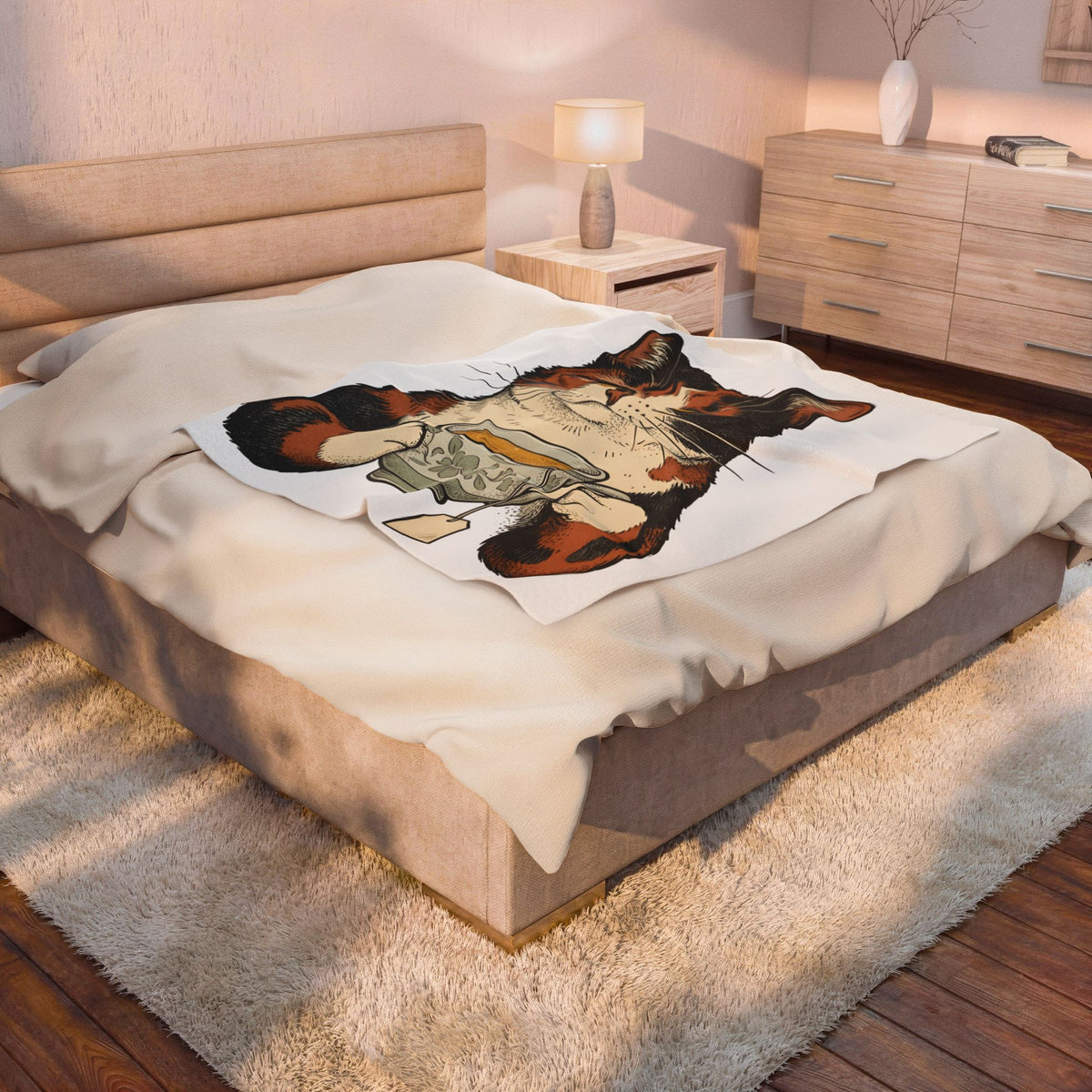 Kitten Blanket Blanket Cat Herbal Gift Women Sketch Blanket Cat Cup Blanket Cat Fan Feline Drawing Blanket Herbalism Graphic Retro Tea Blanket Blanket