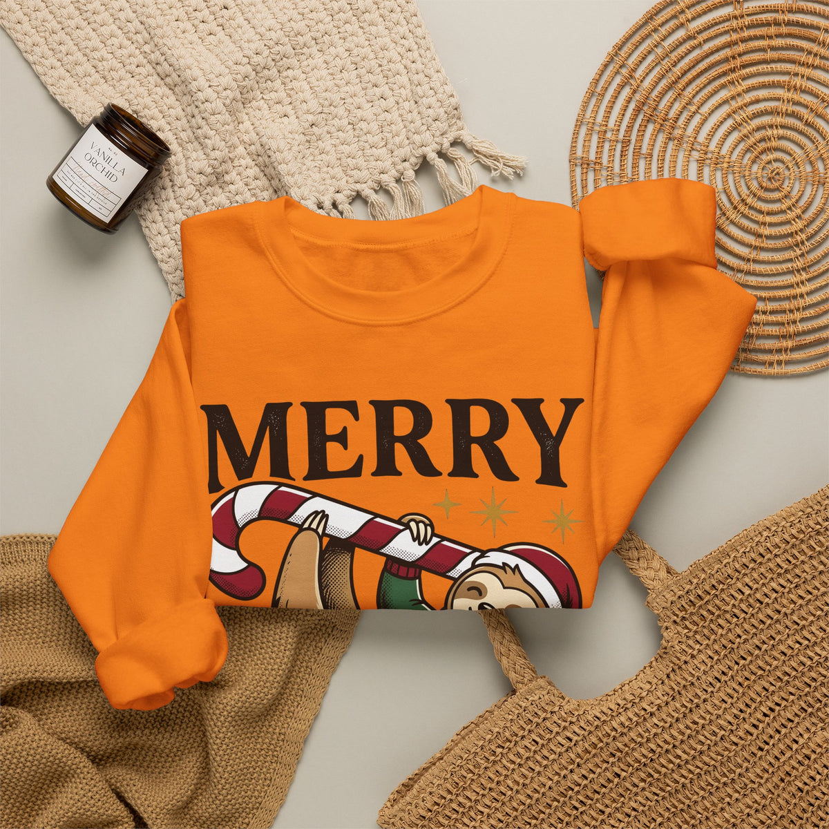 Sloth Festive Cane Sweatshirt Christmas Critter Gift Women Doodle Sweatshirt Sloth Sweatshirt Xmas Fan Hand Drawn Sweatshirt Creature Graphic Nostalgic Box