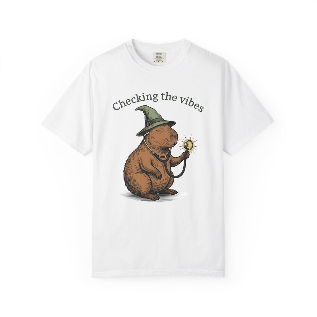 Capybara Warlock T-Shirt Nurses Critter Gift Women Illustrated T-Shirt Rodent T-Shirt Nurse Enthusiast Cartoon T-Shirt Animal Graphic Line Art