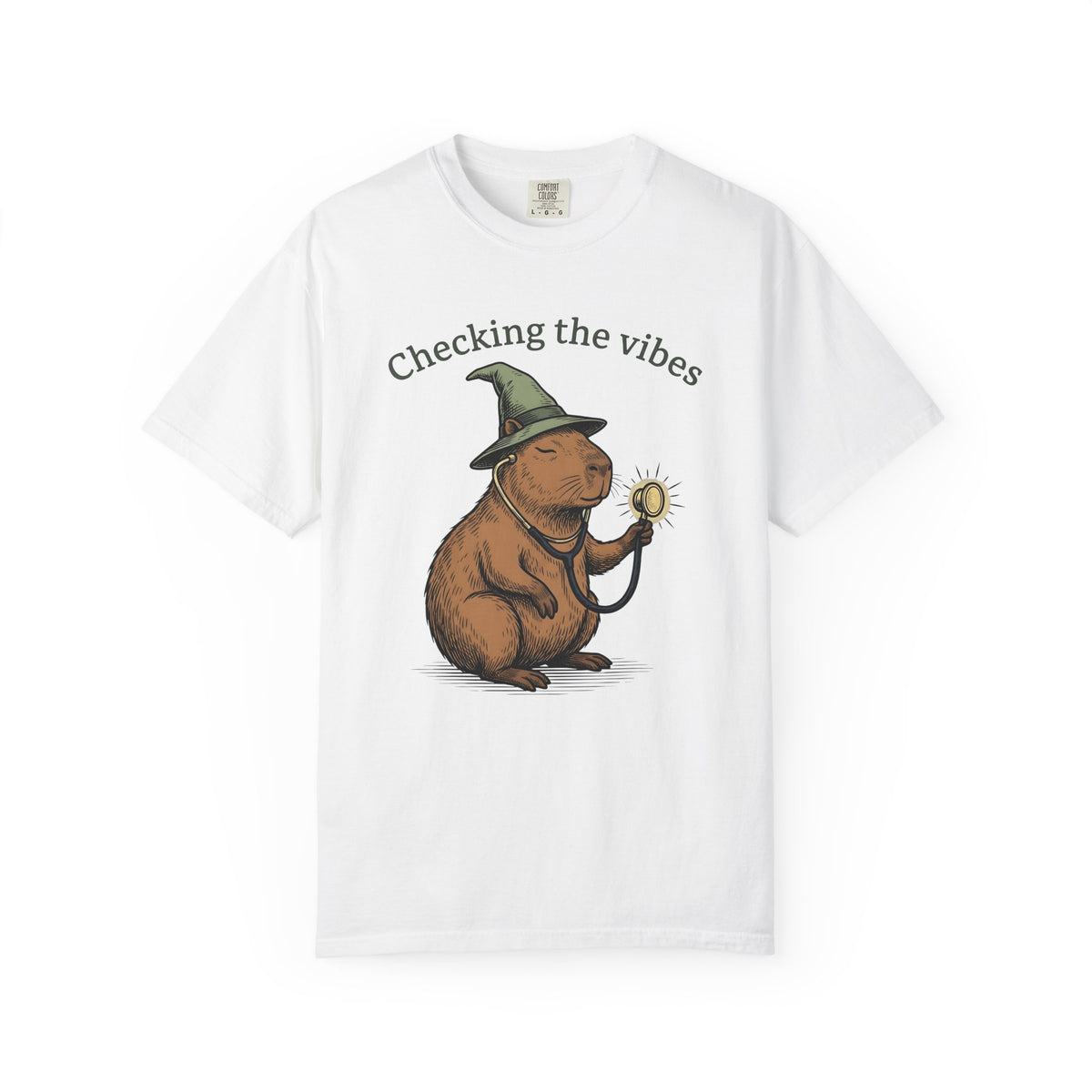 Capybara Warlock T-Shirt Nurses Critter Gift Women Illustrated T-Shirt Rodent T-Shirt Nurse Enthusiast Cartoon T-Shirt Animal Graphic Line Art